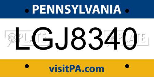 LGJ8340 Pennsylvania License Plate