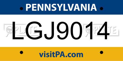 LGJ9014 Pennsylvania License Plate