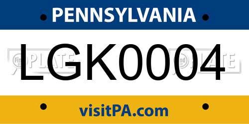 LGK0004 Pennsylvania License Plate