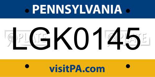 LGK0145 Pennsylvania License Plate