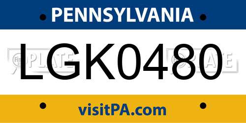 LGK0480 Pennsylvania License Plate