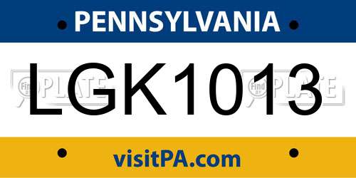 LGK1013 Pennsylvania License Plate