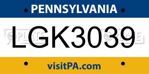 LGK3039 Pennsylvania License Plate