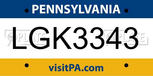 LGK3343 Pennsylvania License Plate