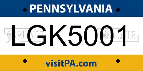 LGK5001 Pennsylvania License Plate