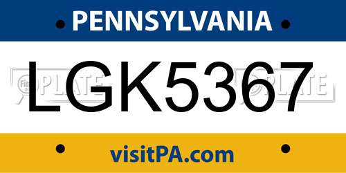 LGK5367 Pennsylvania License Plate