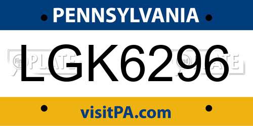 LGK6296 Pennsylvania License Plate