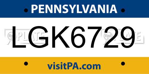 LGK6729 Pennsylvania License Plate