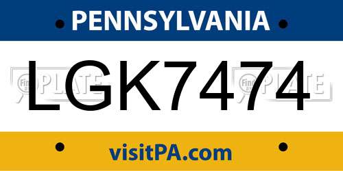LGK7474 Pennsylvania License Plate