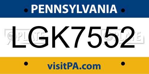 LGK7552 Pennsylvania License Plate