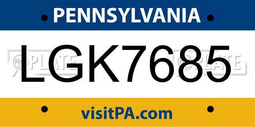 LGK7685 Pennsylvania License Plate