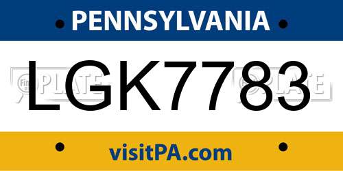 LGK7783 Pennsylvania License Plate