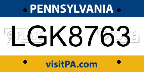 LGK8763 Pennsylvania License Plate