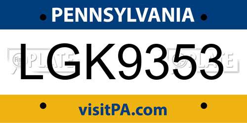 LGK9353 Pennsylvania License Plate