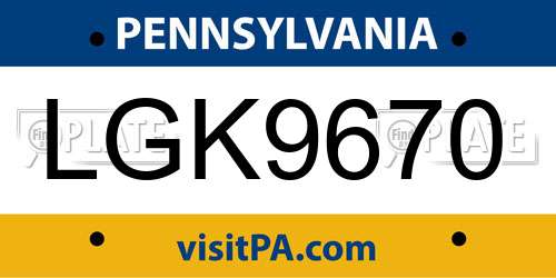 LGK9670 Pennsylvania License Plate