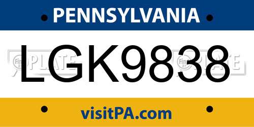 LGK9838 Pennsylvania License Plate