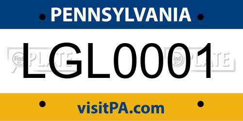 LGL0001 Pennsylvania License Plate