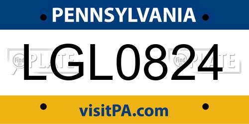 LGL0824 Pennsylvania License Plate