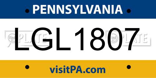 LGL1807 Pennsylvania License Plate