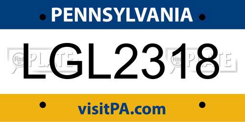 LGL2318 Pennsylvania License Plate