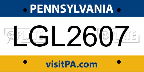 LGL2607 Pennsylvania License Plate
