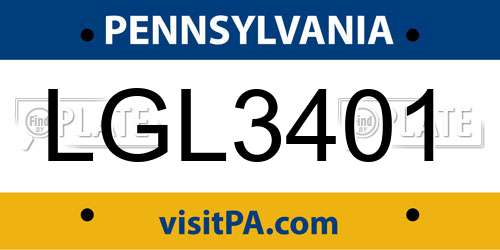 LGL3401 Pennsylvania License Plate