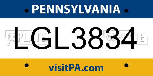 LGL3834 Pennsylvania License Plate