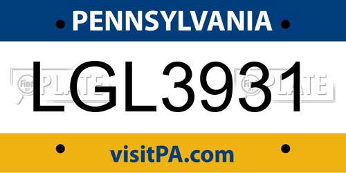 LGL3931 Pennsylvania License Plate