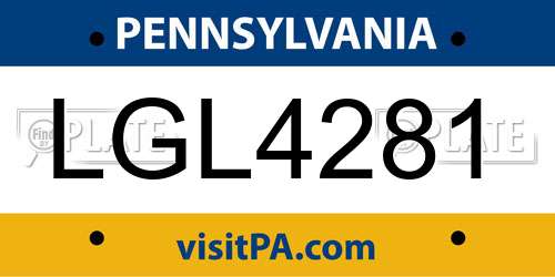 LGL4281 Pennsylvania License Plate