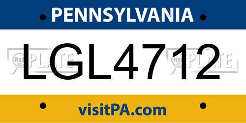 LGL4712 Pennsylvania License Plate