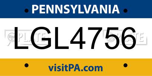 LGL4756 Pennsylvania License Plate