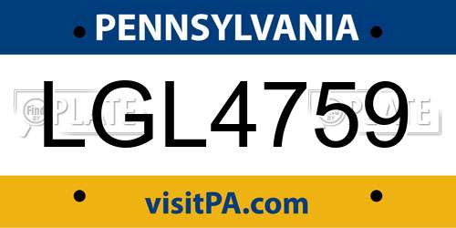 LGL4759 Pennsylvania License Plate