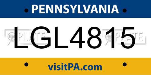 LGL4815 Pennsylvania License Plate