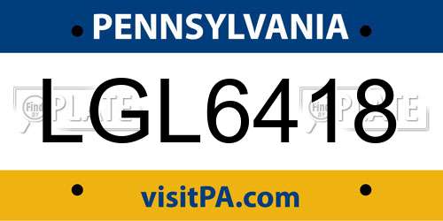 LGL6418 Pennsylvania License Plate