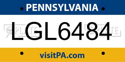 LGL6484 Pennsylvania License Plate