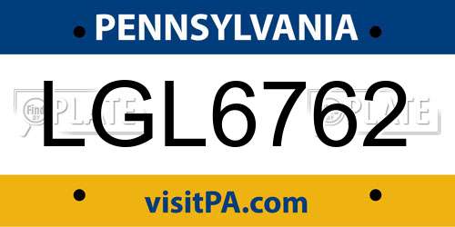 LGL6762 Pennsylvania License Plate