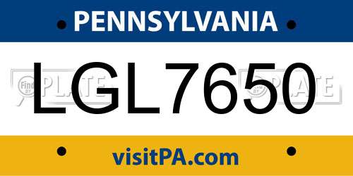 LGL7650 Pennsylvania License Plate