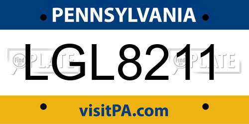 LGL8211 Pennsylvania License Plate