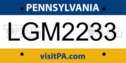 LGM2233 Pennsylvania License Plate
