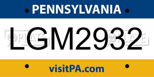 LGM2932 Pennsylvania License Plate