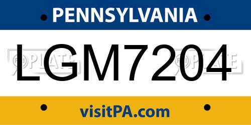 LGM7204 Pennsylvania License Plate