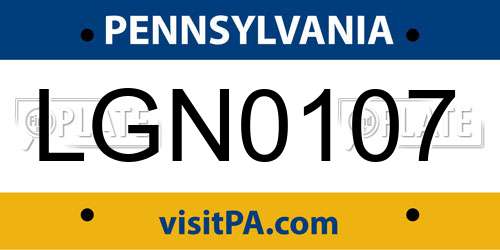 LGN0107 Pennsylvania License Plate