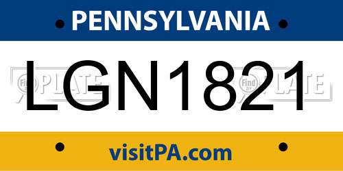 LGN1821 Pennsylvania License Plate