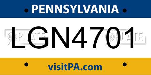LGN4701 Pennsylvania License Plate