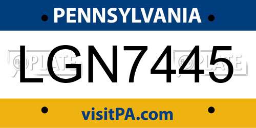 LGN7445 Pennsylvania License Plate