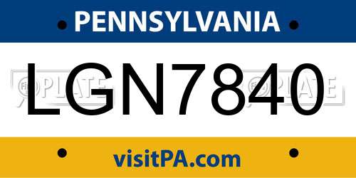 LGN7840 Pennsylvania License Plate