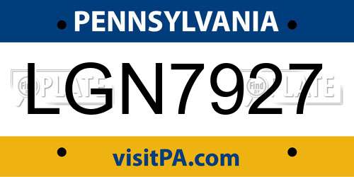LGN7927 Pennsylvania License Plate