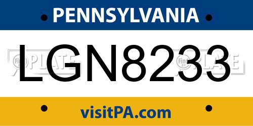 LGN8233 Pennsylvania License Plate