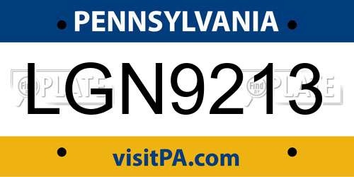 LGN9213 Pennsylvania License Plate