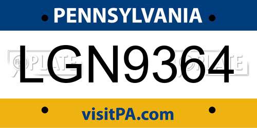 LGN9364 Pennsylvania License Plate